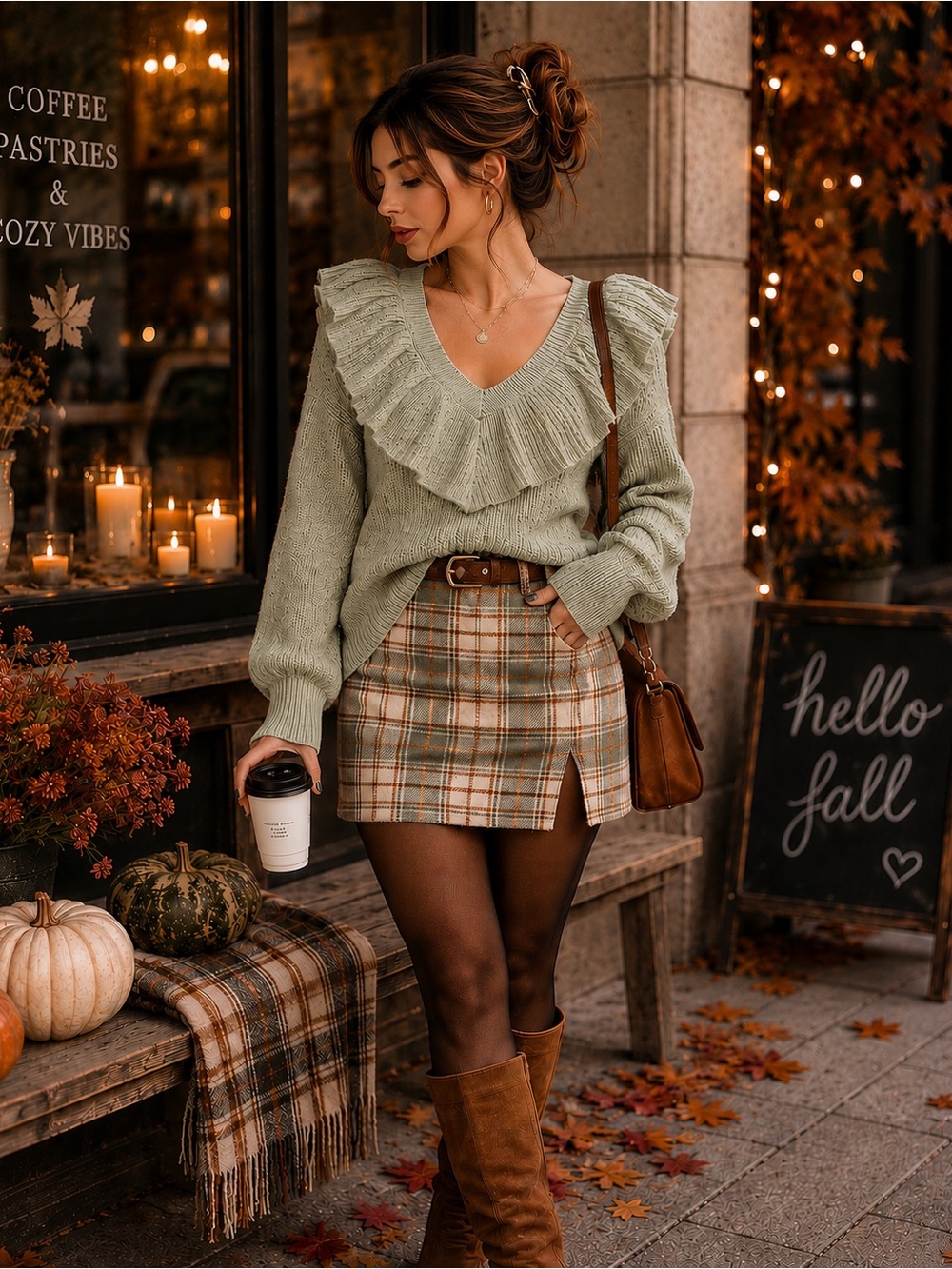 A New Day Sage Green Ruffle V Neck Knit Sweater | Cozy Fall Cottagecore | NWOT